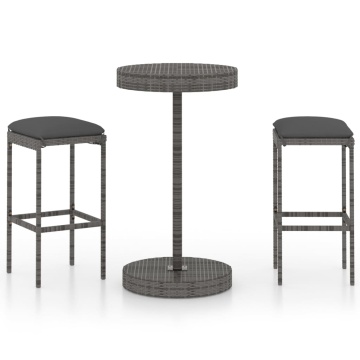 Set mobilier bar de grădină, cu perne, 3 piese, gri, poliratan - Img 2