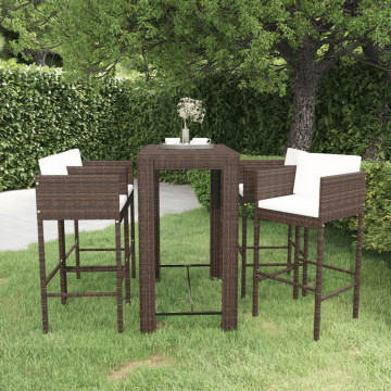Set mobilier bar de grădină cu perne, 5 piese, maro, poliratan - Img 1