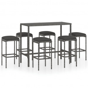 Set mobilier bar de grădină cu perne, 7 piese, gri, poliratan - Img 1