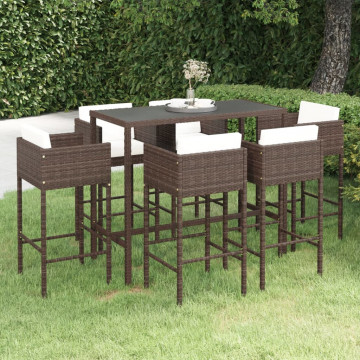 Set mobilier bar de grădină cu perne, 7 piese, maro, poliratan - Img 1
