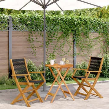 Set mobilier bistro, 3 piese, negru, polipropilenă lemn masiv - Img 1