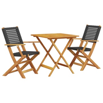 Set mobilier bistro, 3 piese, negru, poliratan și lemn masiv - Img 2