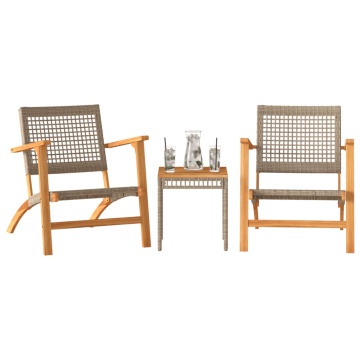 Set mobilier bistro, 3 piese, poliratan bej/lemn de acacia - Img 3