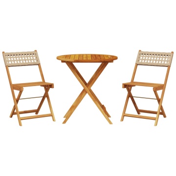 Set mobilier bistro, 3 piese, poliratan bej/lemn masiv - Img 2
