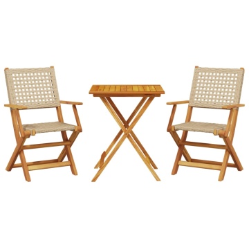 Set mobilier bistro, 3 piese, poliratan bej/lemn masiv - Img 2