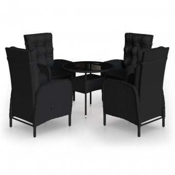 Set mobilier bistro de grădină, 5 piese, negru, poliratan - Img 2