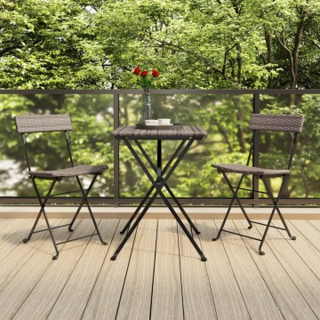 Set mobilier bistro pliabil, 3 piese, gri, poliratan - Img 1