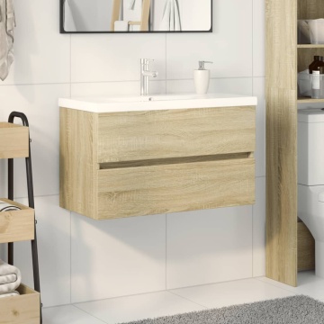 Set mobilier de baie, 2 piese, ceramică și lemn prelucrat - Img 1