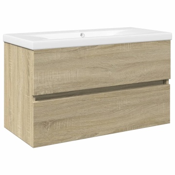 Set mobilier de baie, 2 piese, ceramică și lemn prelucrat - Img 2