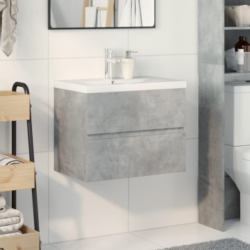 Set mobilier de baie, 2 piese, gri beton, lemn compozit - Img 3