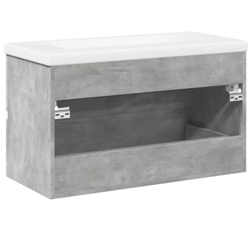 Set mobilier de baie, 2 piese, gri beton, lemn compozit - Img 5