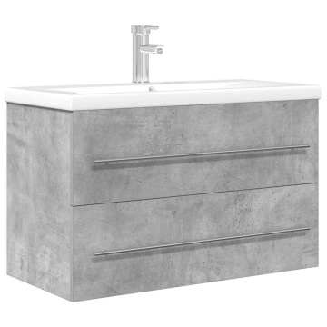 Set mobilier de baie, 2 piese, gri beton, lemn compozit - Img 2