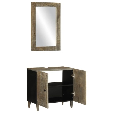 Set mobilier de baie, 2 piese, lemn masiv de mango - Img 3
