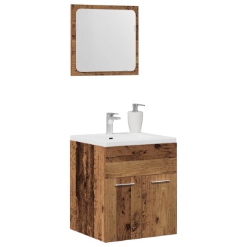 Set mobilier de baie, 2 piese, lemn vechi, lemn prelucrat - Img 4