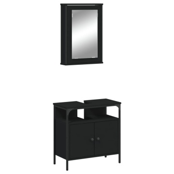 Set mobilier de baie, 2 piese, negru, lemn compozit - Img 2