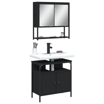 Set mobilier de baie, 2 piese, negru, lemn compozit - Img 1