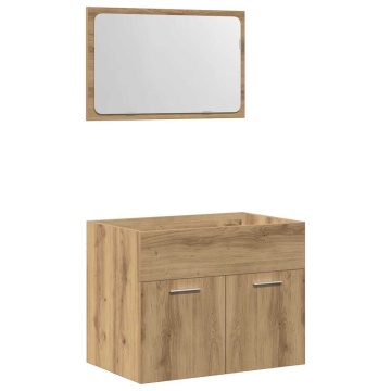 Set mobilier de baie, 2 piese, stejar artizanal, lemn prelucrat - Img 2