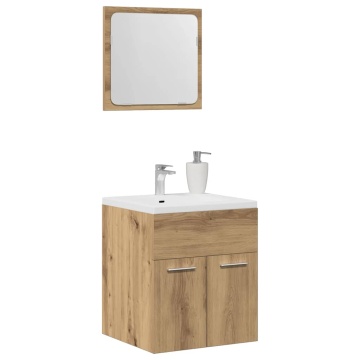 Set mobilier de baie, 2 piese, stejar artizanal, lemn prelucrat - Img 4