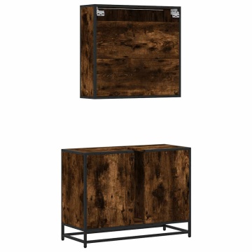 Set mobilier de baie, 2 piese, stejar fumuriu, lemn prelucrat - Img 6