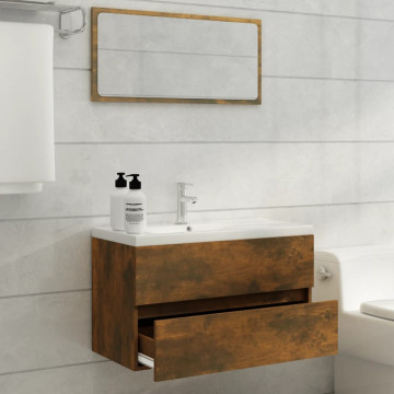 Set mobilier de baie, 2 piese, stejar fumuriu, lemn prelucrat - Img 3