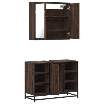 Set mobilier de baie, 2 piese, stejar maro, lemn prelucrat - Img 7