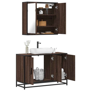 Set mobilier de baie, 2 piese, stejar maro, lemn prelucrat - Img 1