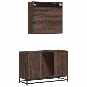 Set mobilier de baie, 2 piese, stejar maro, lemn prelucrat - Img 6