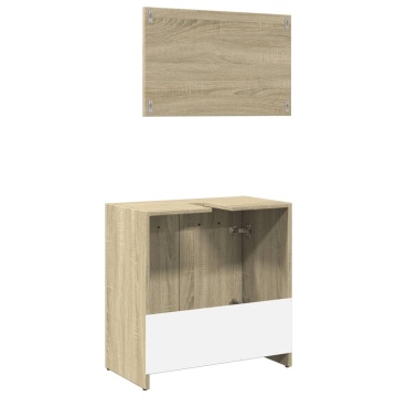 Set mobilier de baie, 2 piese, stejar sonoma, lemn prelucrat - Img 6