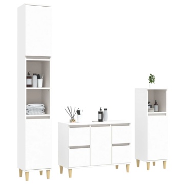 Set mobilier de baie, 3 piese, alb, lemn compozit - Img 3