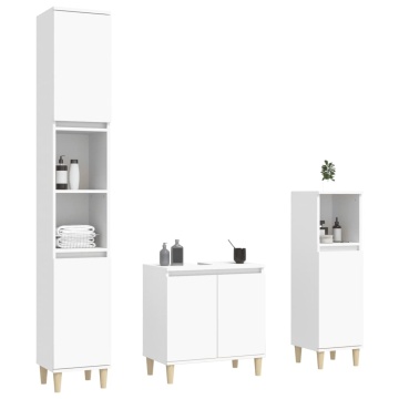 Set mobilier de baie, 3 piese, alb, lemn compozit - Img 3