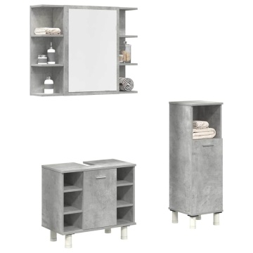 Set mobilier de baie, 3 piese, gri beton, lemn compozit - Img 1