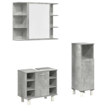 Set mobilier de baie, 3 piese, gri beton, lemn compozit - Img 2