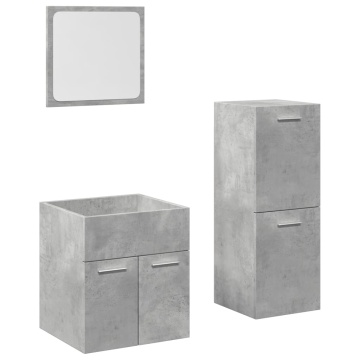 Set mobilier de baie, 3 piese, gri beton, lemn compozit - Img 2