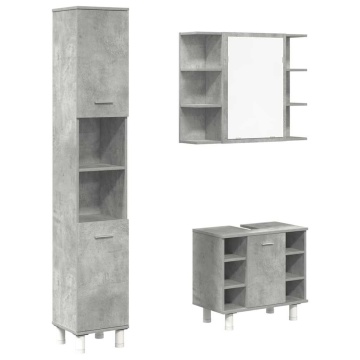Set mobilier de baie, 3 piese, gri beton, lemn compozit - Img 2