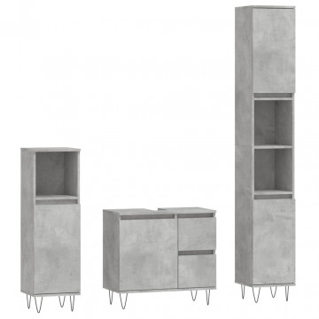 Set mobilier de baie, 3 piese, gri beton, lemn compozit - Img 2