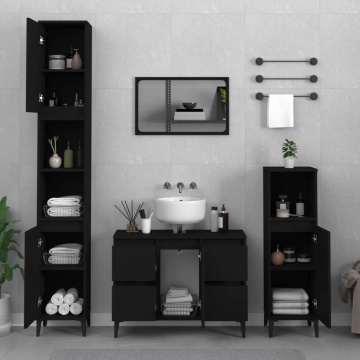 Set mobilier de baie, 3 piese, negru, lemn compozit - Img 1