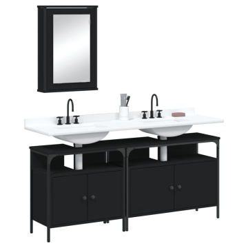 Set mobilier de baie, 3 piese, negru, lemn compozit - Img 1