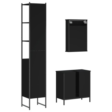 Set mobilier de baie, 3 piese, negru, lemn compozit - Img 7