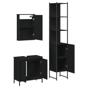 Set mobilier de baie, 3 piese, negru, lemn compozit - Img 8