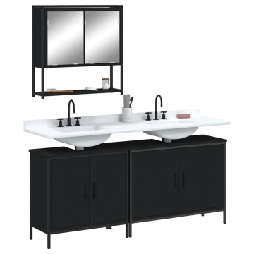 Set mobilier de baie, 3 piese, negru, lemn compozit - Img 1