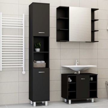 Set mobilier de baie, 3 piese, negru, lemn prelucrat - Img 1