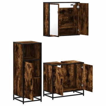 Set mobilier de baie, 3 piese, stejar fumuriu, lemn prelucrat - Img 5
