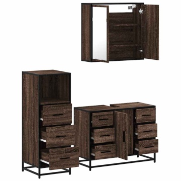 Set mobilier de baie, 3 piese, stejar maro, lemn prelucrat - Img 5
