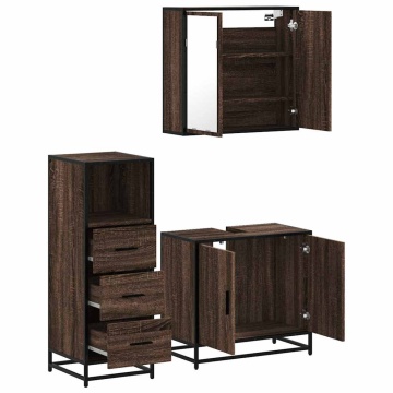 Set mobilier de baie, 3 piese, stejar maro, lemn prelucrat - Img 5