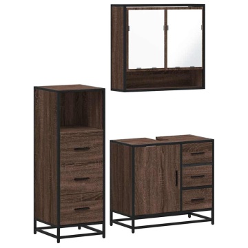 Set mobilier de baie, 3 piese, stejar maro, lemn prelucrat - Img 2