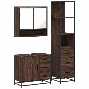 Set mobilier de baie, 3 piese, stejar maro, lemn prelucrat - Img 2