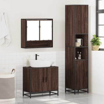 Set mobilier de baie, 3 piese, stejar maro, lemn prelucrat - Img 4