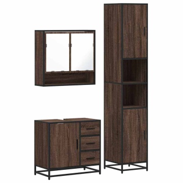 Set mobilier de baie, 3 piese, stejar maro, lemn prelucrat - Img 2