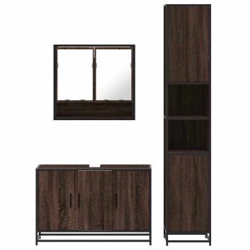Set mobilier de baie, 3 piese, stejar maro, lemn prelucrat - Img 8