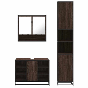 Set mobilier de baie, 3 piese, stejar maro, lemn prelucrat - Img 8